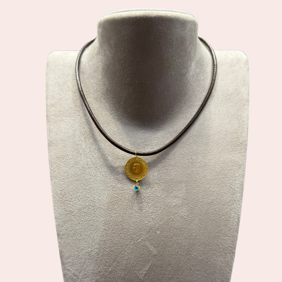 Ziynet Altın Uçlu Taşlı Deri Kolye